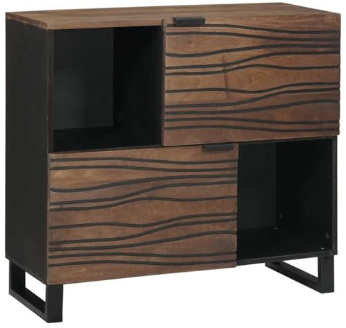 QJBSAVVA Buffet en bois de manguier massif de 80 cm de large, design moderne avec finition noyer, 2 portes coulissantes, étagères réglables pour salon, chambre à coucher