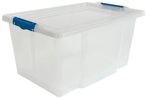 STASH’D STORAGE 50L or 80L Storage Boxes with Lids - Stackable Clear Plastic Boxes with Clip-Lock Lid - Durable & Multipurpose Storage Box for Home, Office & Garage Organisation (Pack of 1, 50 Litres)