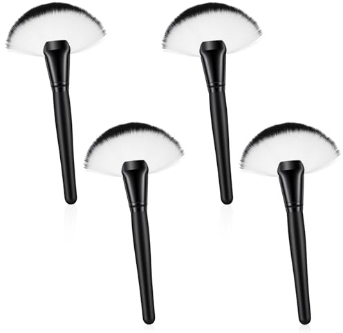 Andibro 4 PCS Fluffy Fan Brushes for Facials, Facial Fan Brushes Esthetician Fluffy Soft Bristle Highlighter Blush Esthetician Large Facial Fan Brush for Highlighting Blushing