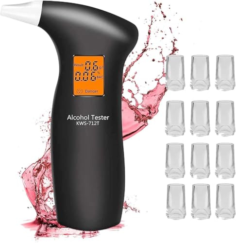 RUTIDA Alkoholtester, Alkoholmessgeräte Polizeigenau mit 12 Mundstücken, Professioneller Alkohol Tester Promillemessgerät mit Digitaler LCD-Anzeige und Halbleiter Sensorik
