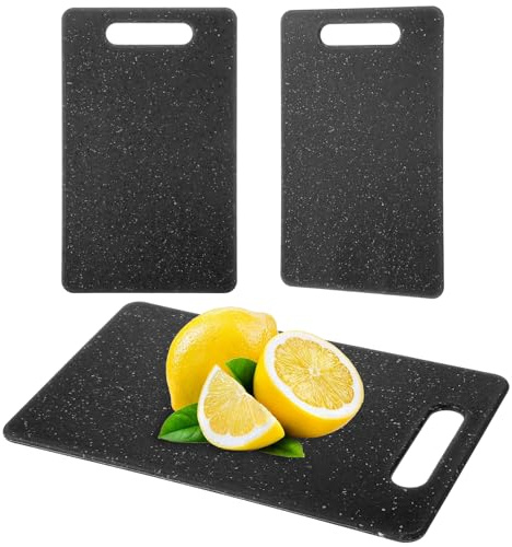 2Pcs Small Cutting Board for Kitchen Plastic Cutting Board Set Dishwasher Safe Sturdy Cuttings boards with Handles Easy to Clean Chopping Boards for Camping Food Fruits Prep Vegetable (6 x 10 Black)
