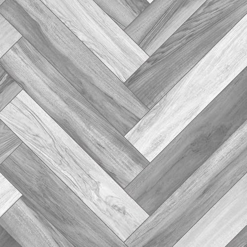 Vinyl Flooring Grey Herringbone Wood Effect Design Foam Backed Vinyl Flooring Roll | Non-Slip Easy Clean Waterproof Lino Vinyl Floor | Living Dining Room, Lounge Flooring (Grey, 4m x 3m)