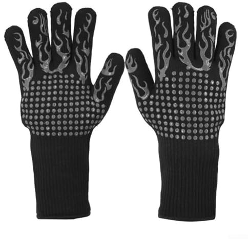 Gants résistants à la chaleur pour la cuisson, la cuisine et le soudage avec doublure intérieure en coton confortable (noir)