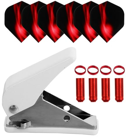 FOMIYES 19-Teiliges Dart Zubehör Set Rot Profi Flight Locher mit Schutzringe Aluminium Lochzange Steeldart Softdart Ersatzteile Pfeile Tuning Ausstanzer Dartscheibe Werkzeug