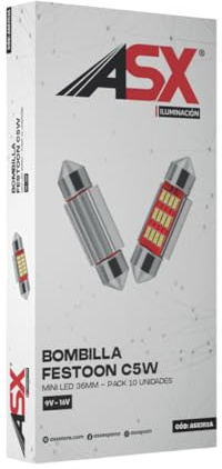 ASX ILUMINACION Bombilla LED C5W Canbus, Luz Interior Coche 9-16V, Luz blanca 6500K, Luz Para Matricula de Coche, cortesía, maletero y puertas, Plug and Play, Flujo Luminoso 265LM (36mm) 10 UNIDADES