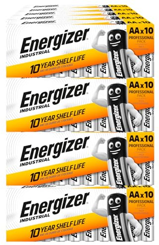 200 Pile AA Stilo Energizer Industrial LR6 1,5V Batterie Alcaline Professionali ad Alte Prestazioni e Lunga Durata Mantengono la Carica 10 Anni per Uso Industriale - 20 Confezioni da 10 Batterie