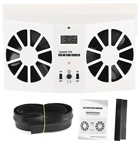 Ventilador Enfriador de Coche Solar, Extractor de Aire, Blanco – Energía Solar y Batería, Doble Motor Silencioso, Ideal para Viajes y Mascotas