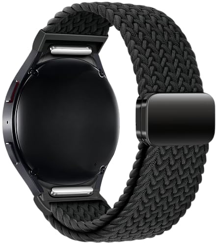 Flätad nylon sportband Compatible with Samsung Galaxy Watch FE 7 6 5 4 Band 40 44mm/6 Classic 43 47mm/4 Classic 42 46mm/5 Pro 45mm Band, one-click magnetisk spänne utan mellanrum unisex, Svart