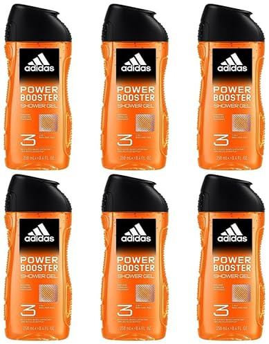 6x adidas Power Booster Duschgel Feuchtigkeitsspendende 3in1-Formel für Körper,Haar und Gesicht extra-Energieschub mit spritzigem Duft,250ml (6er Pack)
