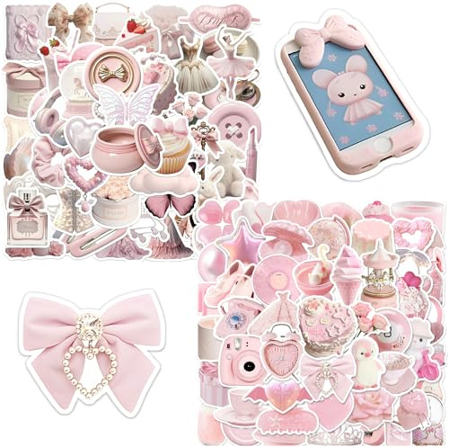 100pcs Pink Coquette Aesthetic Stickers - Waterproof Vinyl Cute Stickers for Laptop, Phone, Journal | Fun Decorative Stickers for Women & Adults