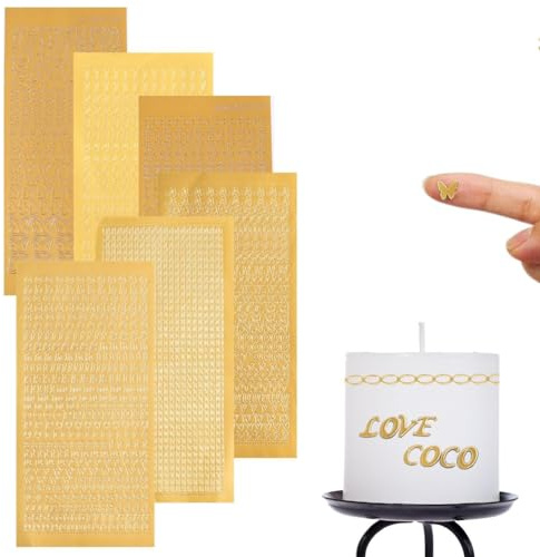 EVBOTGEE Wachsbuchstaben für Kerzen, 6er Set Gold Alphabet Aufkleber mit Zahlen und Symbolen, Groß und Kleinbuchstaben, für Scrapbooking, Kartenbasteln, DIY Handwerk