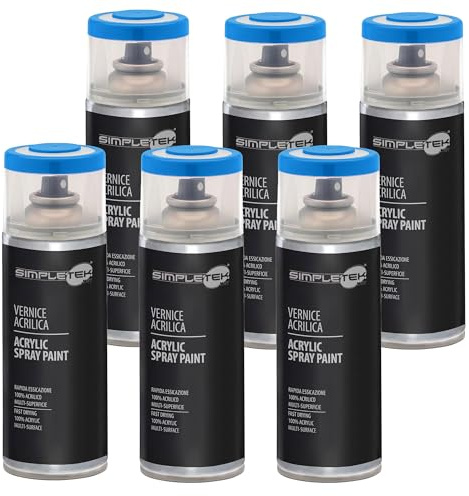 SIMPLETEK - 6X Bomboletta Vernice Spray Acrilico Azzurro Cielo RAL 5015 Universale Multimateriale Rapida Asciugatura Interni Esterni 400ml (kit 6 pezzi)