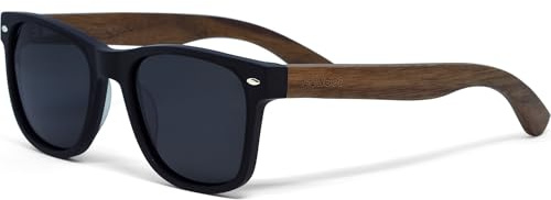 Sonnenbrille Damen & Herren Holz | Premium polarisiert Walnussholzbügel mit Acetatrahmen | geschwärzte Holzbrille UV400 Gläser | Damen & Herren Sonnenbrille UV Schutz