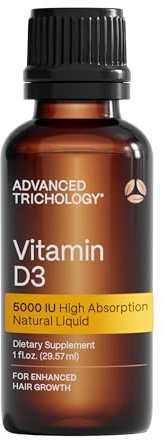 Advanced Trichology Vegetarian Liquid Vitamin D3-5000 iu High Absorption - 1000 iu per Drop - 6 Month Supply - Gluten Free 365 VIT D - 1 Fluid Ounce (Pack of 1)