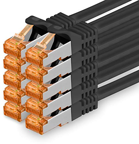 1aTTack.de 0,25m - Cat.7 Netzwerkkabel Schwarz - 10 Stück Gigabit Ethernet LAN Kabel 10000 Mbit s Patchkabel Cat7 Kabel S FTP PIMF Schirmung LSZH Cat.7 Rj45 Stecker Cat 6a - 10 x 0,25 Meter