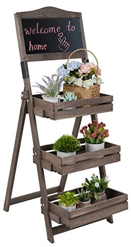 unho Étagère plante avec Tableau Noir：Corbeille à Fruit en Bois Légumes à 3 Niveaux Support d'Organisateur de Marchandise Pour Magasin Boutiques Cuisine Balcon Maison Jardin - 102 x 104 x 25 cm
