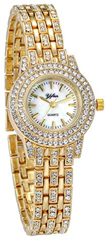 JewelryWe Damenuhr Armbanduhr mit Strass Muschel Ziffer Metallarmband Analog Quarz Uhr für Frauen Silber/Gold
