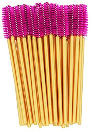 PROFICO 50 Stück Wimpernbürsten Einweg Wimpern Bürste Wimpernbürstchen Set Mascara Bürste Mascara Applicator Wimpernbürste für Wimpernverlängerung Gold - Rosa