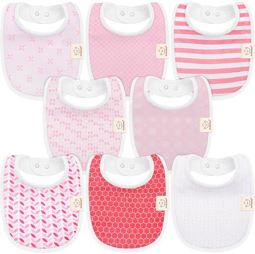 KeaBabies 8-Pack Bio Lätzchen Baby für Jungen, Mädchen - Weiche Baumwolle zum Sabbern und Zahnen Sabberlätzchen, Saugfähig,Leicht Zu Reinigen und Anzulegen Baby Bibs für Kleinkind,0-24 Monate(Blush)