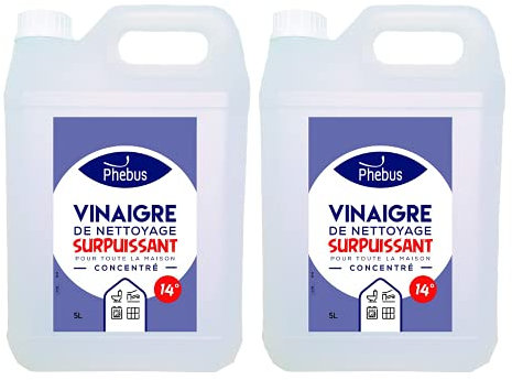 DSTOCK60-2 BIDONS 5 L DE VINAIGRE BLANC ULTRA PUISSANT 14° (PHEBUS PRODUIT D’ORIGINE GARANTIE) - DÉGRAISSE, DÉTARTRE, DÉSHERBE - MAISON ET JARDINAGE