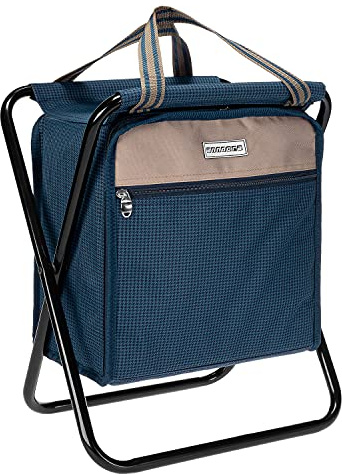 anndora Kühltasche mit Sitz, dunkelblau | tragbar, Campinghocker, Klapphocker mit Iso Fach - Angelhocker Picknick Tasche - mit Sitz