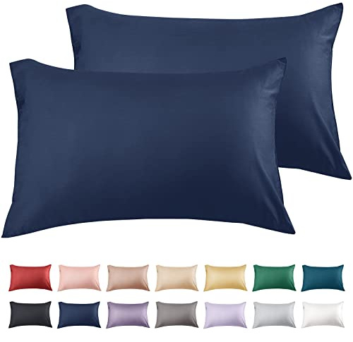 Warmstar Cotton Pillow Cases Standard Size Set of 2, 600 Thread Count Pillowcases 20x26 Inches, Soft Long Staple Cotton Pillowcases Breathable with Envelope Closure,Navy Blue