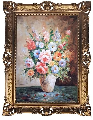 Generisch Wandbild Bild Barockbild 90x70cm By L.Cursore Blumen Wunderschönes Repro Antik-Look gerahmtes Gemälde 58B