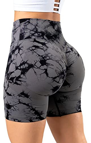 RIOJOY Kurze Leggings Damen Push Up Booty Sport Shorts High Waist Seamless Scrunch Butt Sportleggins für Gym Fitness Workout Yoga, Batik Schwarz M