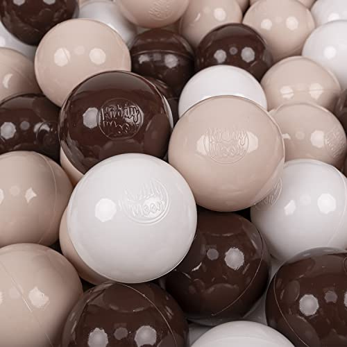 KiddyMoon 50 bollar/7 cm barnbollar lekbollar för bollhav baby, enfärgad plastbollar tillverkade i EU, pastellbeige/brun/vit
