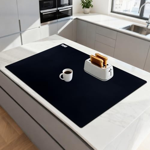 Foepoge Extra Large Silicone Mat: 92x61cm 2mm Extra Thick Worktop Protector | Heat Resistant Mat for Kitchen Countertop - Nonstick Silicone Craft Mat for Epoxy Resin - Black