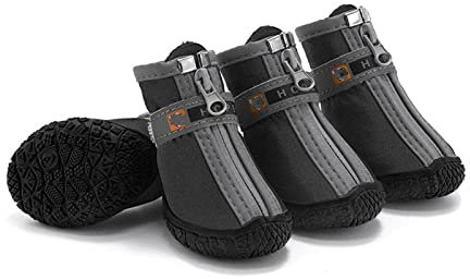 YUEMOL Hundeschuhe 4 STÜCKE Herbst Winter Haustier Hund Schuhe, for Kleine Hunde Warme Leder Welpen Schnee Stiefel Wasserdichte Mops Katze Schuhe Booties (Color : Black, Size : 3)