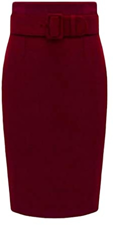 FULBHPRINT Gonna a matita in lana invernale da donna in cotone con cerniera a vita alta casual da festa al ginocchio gonna in cashmere, Wine, M