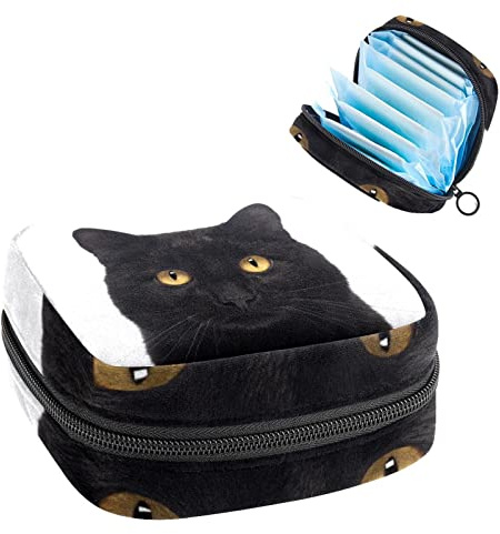 Damenbinden Aufbewahrungstasche, Period Kit Tasche für Schule, Menstruationstasse Tasche, Damenbinden Pads Organizer Tasche, Schwarze Katze