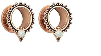 Gualiy 2 STK Chirurgenstahl Tunnel, Tunnel Herren 25mm Vintage Blume Muster mit Stein Roségold Tunnel Ohr Plug