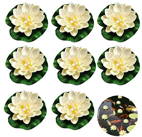 8 fiori galleggianti, ninfee artificiali, piante acquatiche, mini stagno, piante acquatiche artificiali, fiori di loto, mini stagno, decorazione per laghetto da giardino, laghetto da giardino