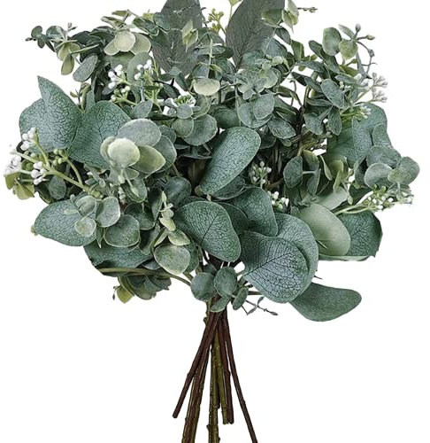 Bogoro 12 Stück Eukalyptus Künstliche Pflanzen,Eukalyptus Zweige Kunstpflanzen,Künstliche Pflanzen,für Hochzeit, Büro, Tischdeko, Blumenarrangement,Balkon Garten Drinnen Draußen Dekoration.