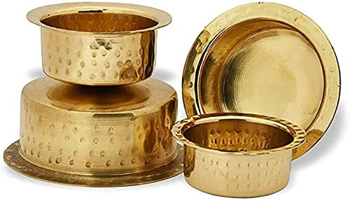 USA Deals 365 Brass Pital-Patila-Bhaguna traditional cookware Pot Patila Combo Set of 5 (1,2,3,4 & 5 litres) in Pure and Decorative Brass Kitchenware, Indian Cooking Utensils