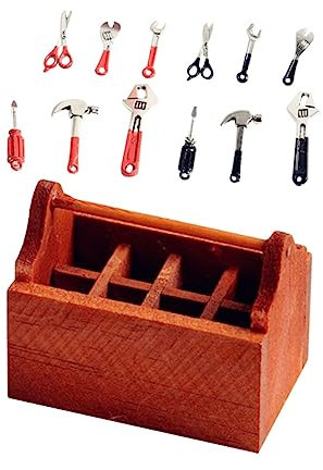 DOITOOL Mini Werkzeug Aus Holz Für Minihäuser DIY-Modell Werkzeugkasten Werkzeugkasten-fotorequisite Miniatur Haus Dekoration Reparaturwerkzeug Für Spielzeug