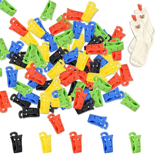 100 Pcs Mini Colourful Sock Clips, Non-Slip Laundry Peg, Multi-Purpose Clothespins with Small Hook for Washing Machine, Dryer, Sorting