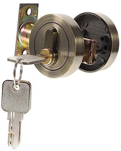 jojofuny Serrure à Pêne Dormant Simple en Alliage de Zinc Cylindre à Clé, Verrou de Porte Intérieure Chambre, Finition Bronze Ancien, Serrure de Sécurité pour Porte D’entrée,