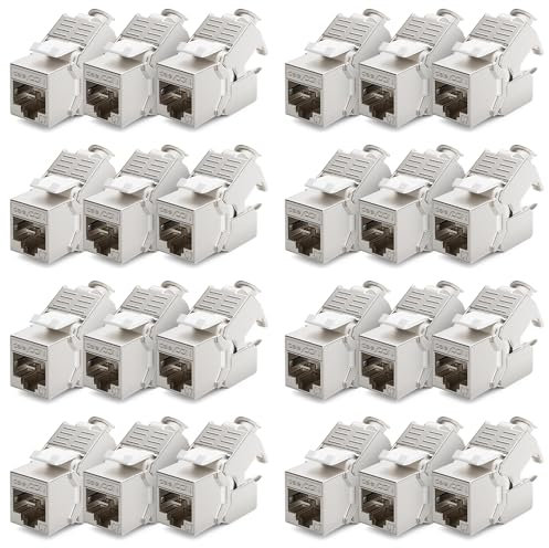 deleyCON 24x CAT 7 Module Jack Keystone Idéal pour CAT7 CAT6 CAT6a Connecteur Câble D'Installation de Raccordement de Réseau Blindage STP Prise RJ45 1000 MHz 10 Gbit/s Pince D'Isolation (LSA)