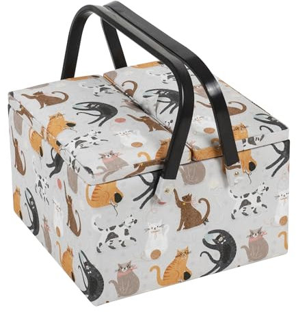 Hobby Gift Große Näh-Aufbewahrungsbox, Doppeldeckel, 25 x 25 x 17 cm, Katzen