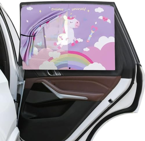 Lot de 1/2 pare-soleil de voiture pour bébé - 68 x 50 cm - Double couche - Magnétique - Licorne - Protection solaire - Rideau magnétique pour enfants - Protection contre la chaleur - Pare-soleil pour