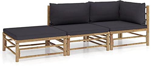 SECOLI Gartenmöbel Set Holz Gartenlounge Outdoor Holz Gartensofa Holz Lounge Sofa Outdoor Ecksofa Garten Sitzgruppe Loungemöbel Terrasse Bambus-Dunkelgrau-3-tlg
