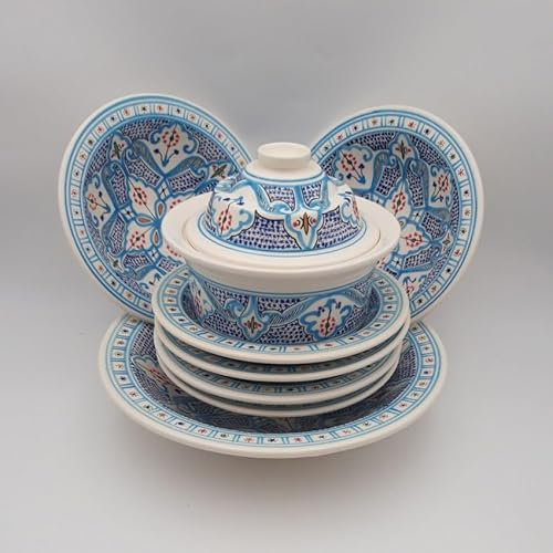 Service à couscous Marocain turquoise assiettes Tebsi - 6 pers