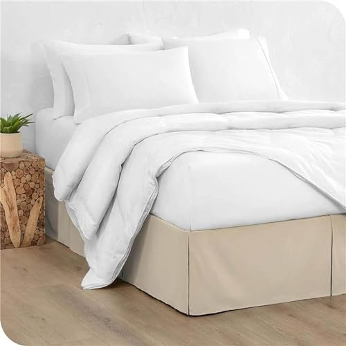 ZORZA Plissee-Bettrock aus 100% Mikrofaser-Baumwolle, Bettrock 90 x 190/90 x 200/120 x 200/140 x 200/150 x 190/150 x 200/180 x 200/200 x 200, mit 35 cm gerüschtem Bettrock,Beige,90x190+35cm