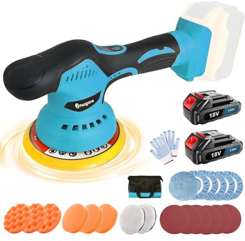 Cordless Car Buffer Polisher with 2PCS 3.0Ah Batteries 6 Inch Portable Polishing Waxer Kit 6 Variable Speed 6800RPM Orbital Polisher Power Polisher for Car Detailing Polishing Waxing
