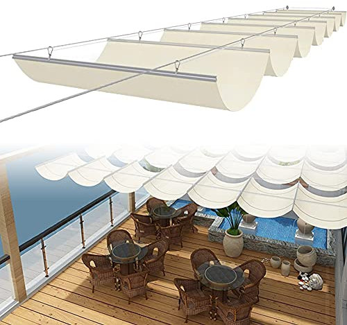 Rygcrud Pergola Einziehbar Schatten spendende Abdeckung, Außen-Terrasse Sonnenschutzsegel - Durchlässiges Gewebe, Ersatz Sonnendach Markisen Kits für Balkon-Laubengang(1.5x4m)