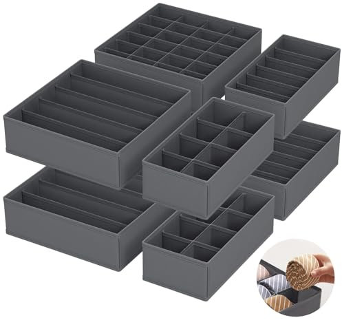 Snarflun Set di 8 Divisori per Cassetti, Organizer per Biancheria Intima, Armadio Divisori Pieghevole Storage Box Cassetto Organizzator per Biancheria Intima,Vestiti Bambini,Calzini,Cravatte,Grigio