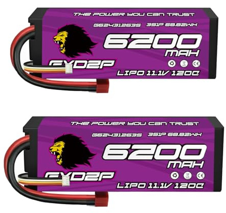 GXDZP 3S LiPo Akku 6200mAh 11,1V 120C Hardcase Deans T-Stecker Hochleistungs RC Batterie für Auto Boot LKW Hubschrauber Flugzeug 1/10 1/8 Scale 2 Pack